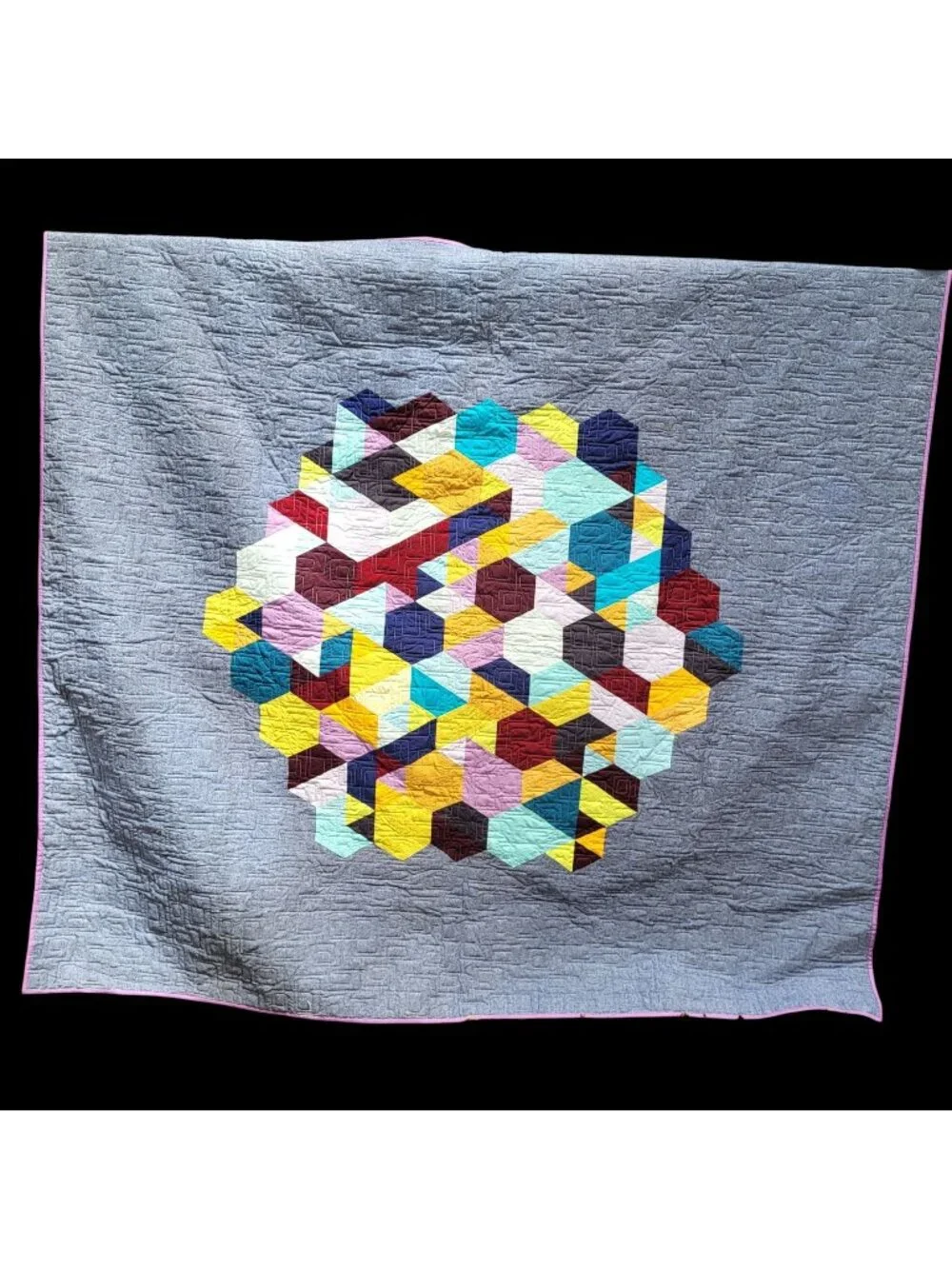 Handmade Lightweight Reversible Quilt Geometric and Colorful Floral 83 x77